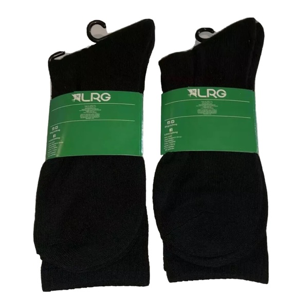 LRG Lifted Research Group Crew Socks 2 Pair Men 6.5-12 Black w/ Green Logo NEW! - Picture 3 of 8
